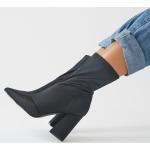 Bottines-chaussettes noires à talons carrés à bouts pointus avec un talon de plus de 9cm look casual pour femme 
