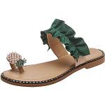 Sandales plates vertes tropicales en cuir synthétique à strass à motif ananas à élastiques Pointure 42 look casual pour femme 