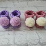 Bottines violet lavande à pompons à motif fleurs pour enfant 