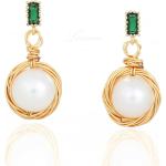 Boucles d'oreilles pendantes dorées en or à perles 14 carats classiques pour femme 