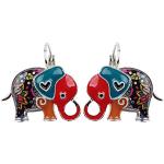 Boucles d'oreilles pendantes multicolores en velours à motif éléphants look fashion pour femme 