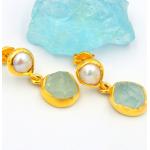 Boucles d'oreilles vert d'eau en or à perles en argent 18 carats baroques & rococo pour femme 