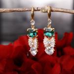 Boucles d'oreilles pendantes de mariage vert émeraude en cristal art nouveau pour femme 