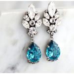 Boucles d'oreilles bleu canard en cristal en argent 18 carats pour femme 