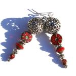 Boucles d'oreilles rouges en argent à perles en argent style bohème pour femme 