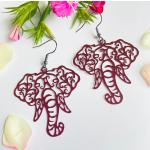 Boucles d'oreilles rouge bordeaux à motif éléphants 