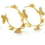 Boucles d'oreilles de demoiselle d'honneur dorées en or à motif papillons créoles 22 carats fait main 