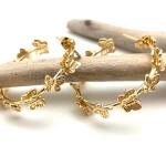 Boucles d'oreilles gris plomb en or à motif papillons créoles 18 carats fait main 