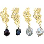 Boucles d'oreilles argentées en or à perles en argent 18 carats baroques & rococo pour femme 