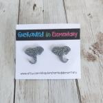 Boucles d'oreilles gris acier en résine à paillettes à motif éléphants 