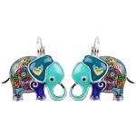 Boucles d'oreilles pendantes bleu marine en velours à motif éléphants look fashion pour femme 