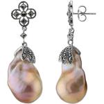 Boucles d'oreilles roses en argent à perles en argent pour femme 