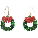 Boucles d'oreilles en perles pour fêtes de Noël rouges à strass pour femme 