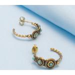 Boucles d'oreilles en perles turquoise en or à perles 24 carats art déco pour femme 