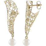 Boucles d'oreilles en perles blanches en or jaune à perles 9 carats pour femme 