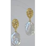 Boucles d'oreilles argentées en or à perles en argent 18 carats look fashion pour femme 