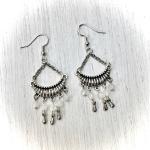 Boucles d'oreilles gris acier en argent à perles en argent style ethnique pour femme 