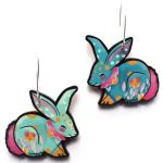 Boucles d'oreilles turquoise en cerisier à motif lapins en argent 