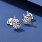 Boucles d'oreilles de mariage argentées en cristal à motif licornes en argent look fashion pour enfant 
