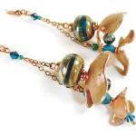 Boucles d'oreilles longues bleues en cristal à perles style bohème pour femme 