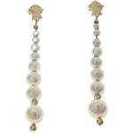 Boucles d'oreilles pendantes de mariée blanches en or à perles 18 carats pour femme 