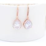 Boucles d'oreilles pendantes argentées en or rose à strass fait main romantiques pour femme 