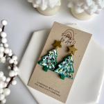 Boucles d'oreilles pendantes pour fêtes de Noël dorées pour femme 
