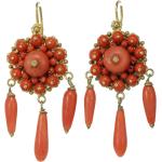 Boucles d'oreilles pendantes orange corail en or à perles 14 carats pour femme 
