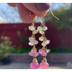 Boucles d'oreilles pendantes roses en or 14 carats pour femme 