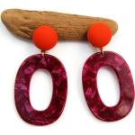 Boucles d'oreilles pendantes rose framboise en résine à motif tortues look vintage pour femme 