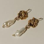 Boucles d'oreilles dorées en or à perles en argent 24 carats pour femme 