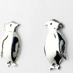 Boucles d'oreilles gris acier en argent à motif pingouins en argent fait main 