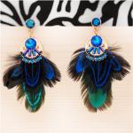 Boucles d'oreilles plume bleues en cristal pour femme en promo 
