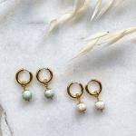 Boucles d'oreilles gris acier en or à perles créoles 24 carats style ethnique 