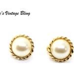 Boucles d'oreilles à clip dorées à perles look vintage pour femme 