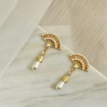 Boucles d'oreilles argentées en or à perles en argent 18 carats look vintage pour femme 