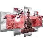 Runa Art Bouddha Feng Shui Tableau Murale Impression sur Toile Intissee 5 Parties Sakura Gris Rouge Chambre Salle 504953a
