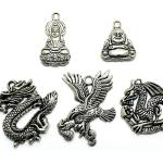 Pendentifs dragon argentés en argent à motif Bouddha en lot de 1 look vintage 