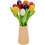 Vases design multicolores en bois à motif fleurs de 21 cm 