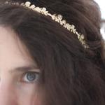 Diadèmes de mariage argentés en or à perles de mariage 14 carats 