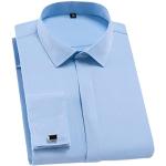 Chemises unies bleues en polyester à clous à manches longues Taille L classiques pour homme 
