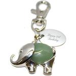 BR504K Porte-clés/breloque en forme d'éléphant en pierre verte personnalisable avec pochette cadeau Inscription Happy 21st Birthday, Vert, Taille unique, Breloque