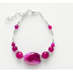 Bracelets de perles rose fushia en plaqué argent à perles fait main pour femme 
