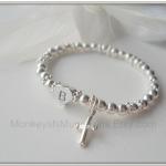 Bracelets de perles pour baptême argentés en argent à perles personnalisés pour enfant 
