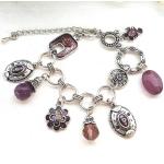 Bracelets de perles rose bonbon en cristal à perles amethyste fait main look vintage 