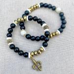 Bracelets dorés en laiton à perles en bois en onyx New Orleans Saints classiques 