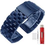 Bracelets de montre bleus en acier à à boucle déployante look fashion en cuir pour homme 