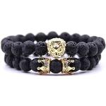 Bracelets de perles noirs à perles à motif lions look asiatique pour femme 