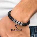 Bracelets de perles gris acier en cuir à perles personnalisés pour homme en promo 