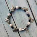 Bracelets porte-bonheurs argentés en métal à perles à motif papillons 